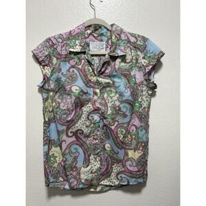 The Cats Pajamas Pajama Top Womens Small Groovy Paisley Cotton Button Up